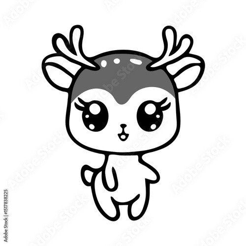 A cute, cartoon-style drawing of a small deer with big, expressive eyes, standing on its hind legs. 