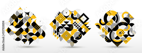 Abstract Bauhaus graphic design set, vector abstract background modern geometric pattern, geometry motif of art wallpapers, tiles compositions collection.