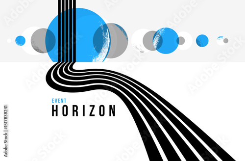 Future lines in 3D perspective vector abstract background, black and blue linear composition, road to horizon and sky concept, optical illusion op art.