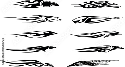Ten unique black flame and tribal car decals designs