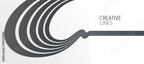 3D black and white lines in perspective abstract vector background, linear perspective illustration op art.
