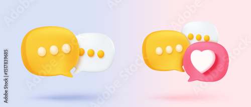 3D speech bubbles symbol sign on social media icon isolated on pastel background. Chat dialogue bubble or user reply sign with social media. 3d speech bubble icon vector render illustration