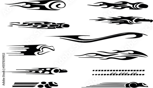 Abstract black flame and speed stripes car decals graphics