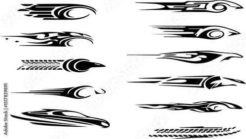 Collection of abstract speed and flame car decals graphics