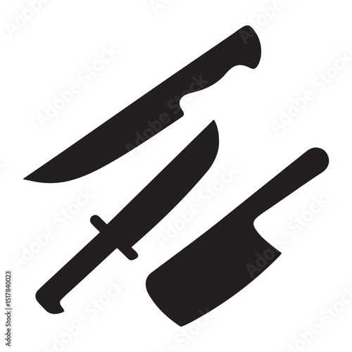 "Flat vector icon of meat cutting knives and butcher tools. A clean, solid design ideal for web and mobile interfaces. Represents butcher equipment in a simple, modern style."