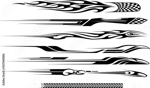 Black and white car decal designs flames speed stripes
