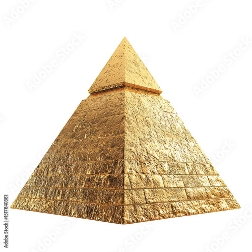 Golden pyramid view isolated on transparent background, png