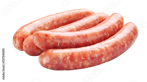 Raw bratwurst sausages, plump uncooked meat