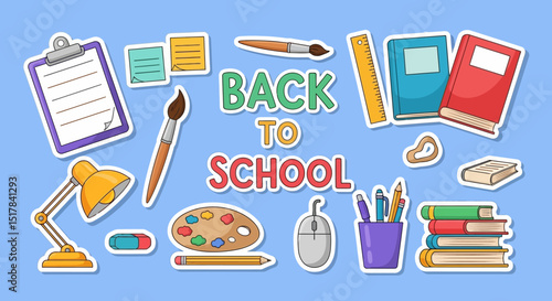 Back to School Colorful Stickers of School Supplies and Stationery