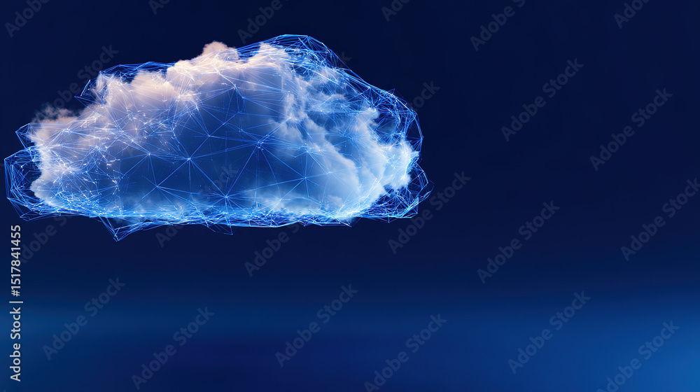 Naklejka premium Ethereal cloud network with radiant links, symbolizing cosmic connectivity