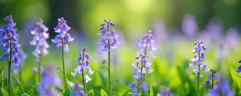 Obraz premium Bluebell meadow in full bloom with delicate white and purple flowers swaying gently in the breeze, bluebells, landscape, flowers