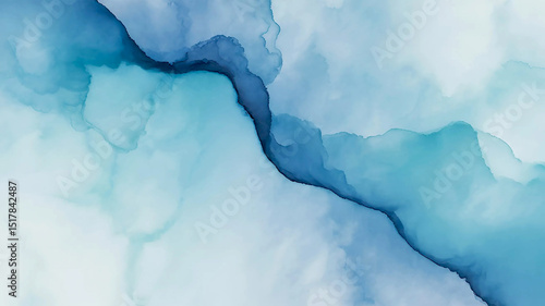 Abstract watercolor painting with shades of blue and white