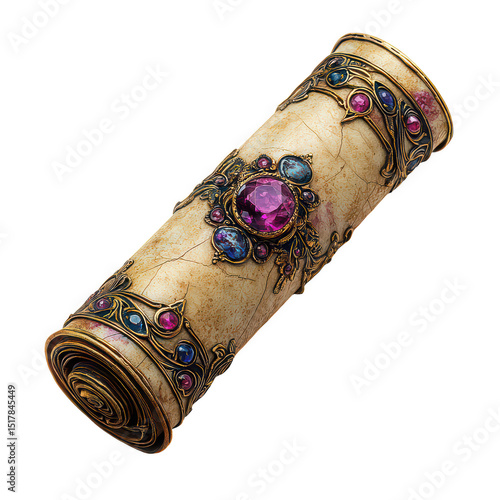 Ornate emerald tube isolated on transparent background, png