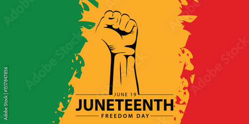 Juneteenth Banner Vector. Waving Pan-African Flag on Orange Background. Juneteenth Freedom Day Text.