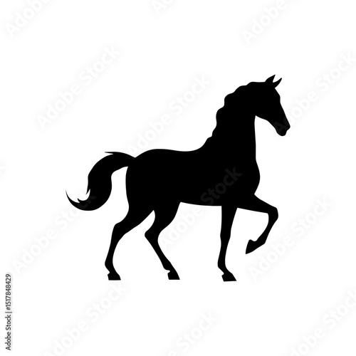 Elegant Horse Silhouette Vector – Black Stallion Walking Pose for Logo, Design, and Decoration