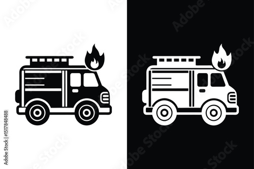 Fire Engine Icon Vector. Emergency Truck Silhouette with Ladder Design