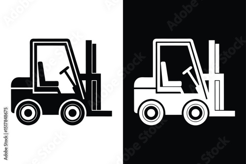 Container Forklift Truck Vector Illustration. Black Silhouette Icon Design