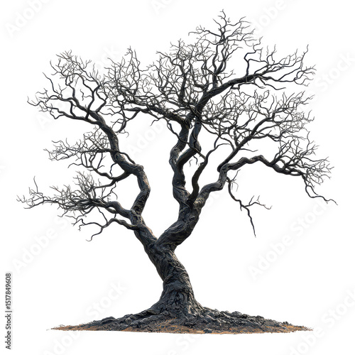 A bare twisted tree isolated on transparent background, png