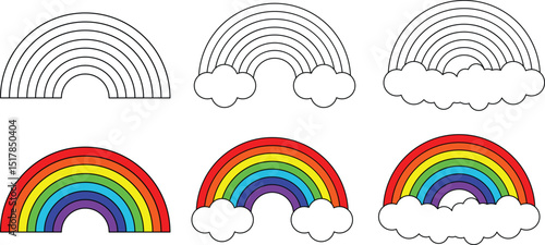 set of cloud rainbow icon in outline  and flat style, Colorful rainbow icon , stock vector
