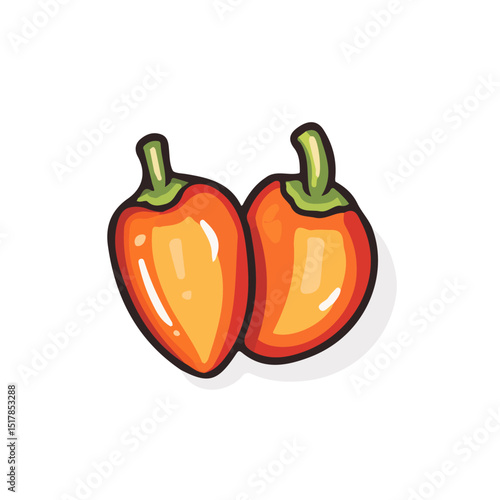 My Simple flat 2D icon sliced habanero isolated on transparent background, vector, flat design, animation design, simple flat 2D icon, minimalist design, Eps Format