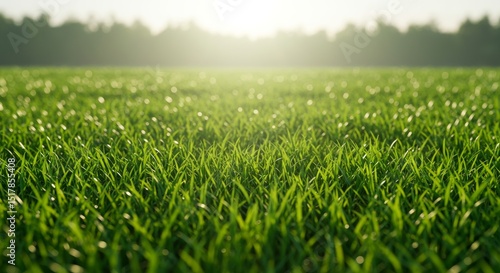 Lush Green Grass Field Vibrant Spring Meadow Sunny Day Nature Background