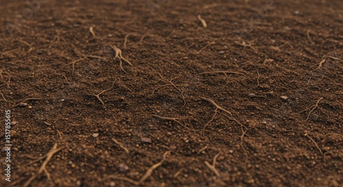 Detailed Close Up of Dark Brown Soil Texture with Exposed Roots