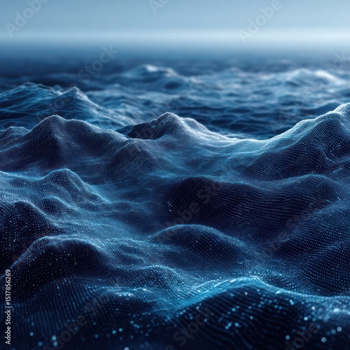 An ocean of binary waves symbolizing a vast information landscape, visualized using advanced tech.