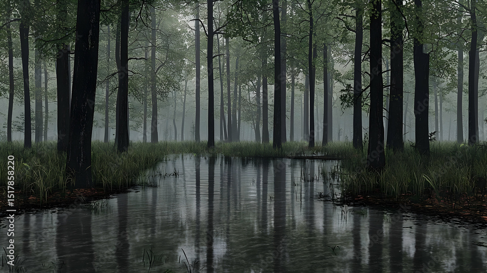Pixel Art Misty Forest Swamp Landscape Pixel Art Misty Forest Swamp Landscape