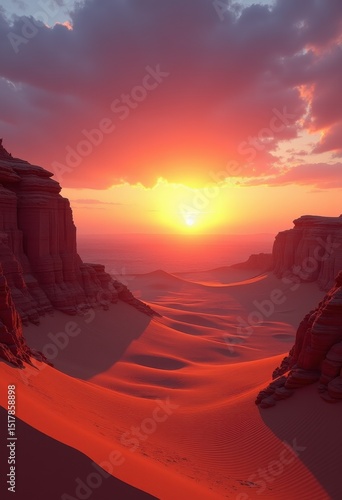 stunning sunset over vibrant colorful sand dunes desert landscape warm hues eroded formations twilight sky scenic view, structure, shape, nature, environment