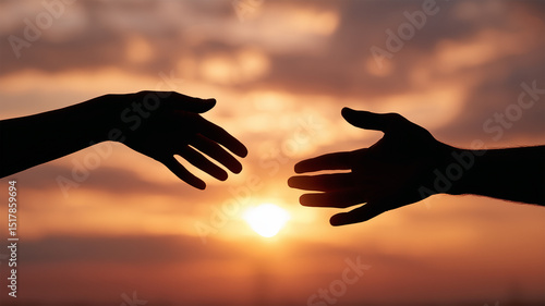 夕陽の中で触れ合う二つの手