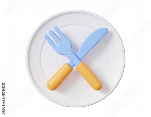 Pastel Plate:  A Simple 3D Render of Crossed Cutlery