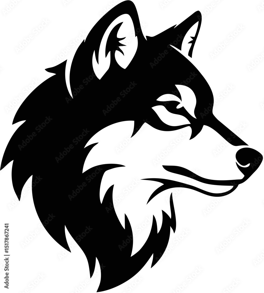 Obraz premium Majestic Wolf Head Silhouette Black and White Vector Illustration