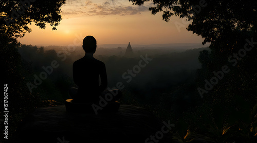 Silhouette Meditation Sunrise Temple View