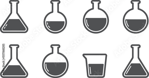 An illustration of various laboratory glassware including flasks and a beaker containing liquid inside them