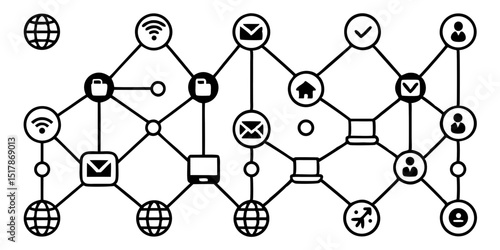 Small Network Web Icon Set in Line Style with Transparent Background

