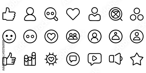 Small Social Media Web Icon Set in Line Style with Transparent Background

