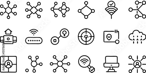 Small Social Media Web Icon Set in Line Style with Transparent Background

