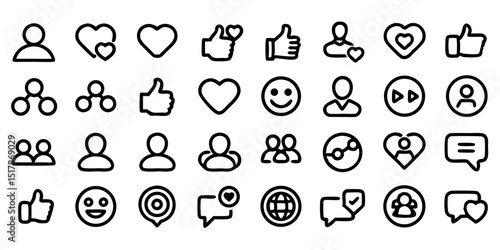 Small Social Media Web Icon Set in Line Style with Transparent Background

