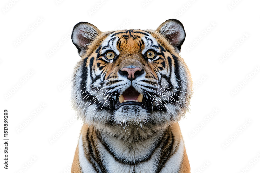 Fototapeta premium Closeup portrait of a majestic tiger isolated on transparent PNG