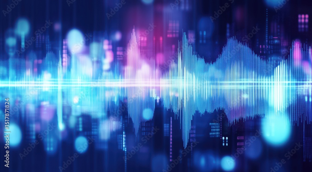 Audio Spectrum Visualization: Immersed in a captivating display of sound waves and data points, the image pulses with vibrant hues of blue and purple, symbolizing the power of sound. Audio Spectrum Visualization: Immersed in a captivating display of sound waves and data points, the image pulses with vibrant hues of blue and purple, symbolizing the power of sound.