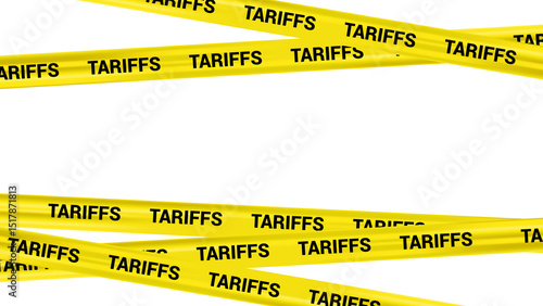 Warning Yellow Stripe Tariff News Vector Banner, Realistic Crossed Tape with Word Tariff on Dark Background, Risk Border
