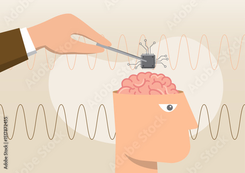 a hand using tweezers to implant a microchip into a human brain