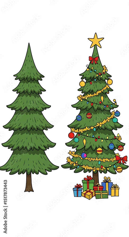 Fototapeta premium Hand-Drawn Christmas Trees: Simple to Festive