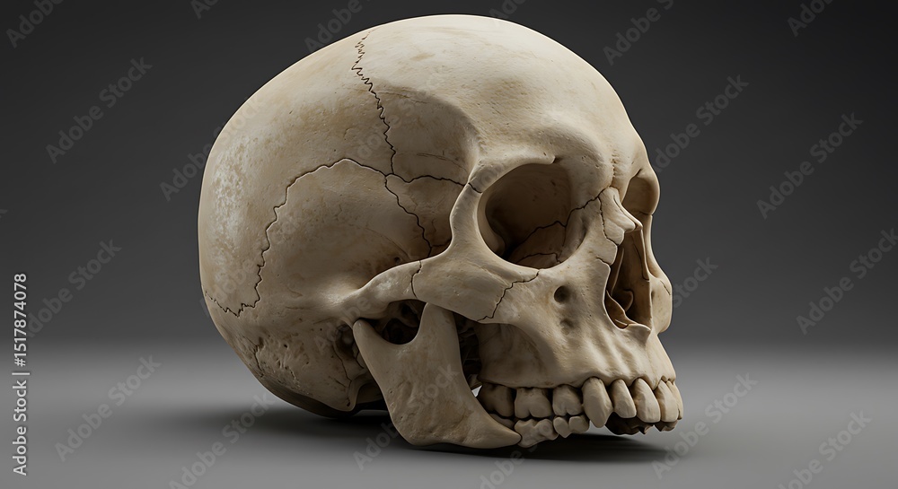 Naklejka premium Hyperrealistic Skull Render: Anatomy in 3D