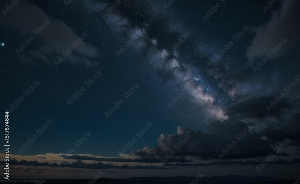 Fototapeta premium Galaxy Stars Over Alpine Lake and Mountains – Night Sky Photography
