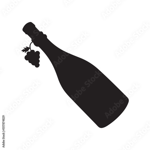 "Silhouette vector of a wine bottle, cleanly designed and isolated on a white background. Ideal for use in web, mobile, or print design projects with a modern, minimal aesthetic."