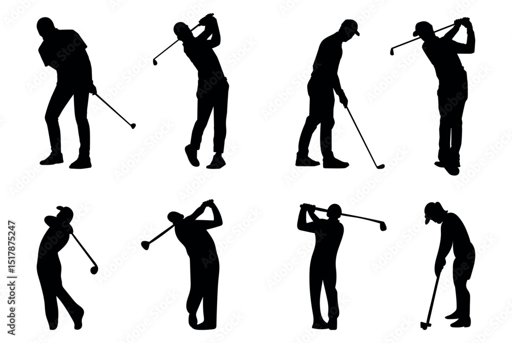 Naklejka premium Golfer silhouette. Golf player plying golf vector silhouette art