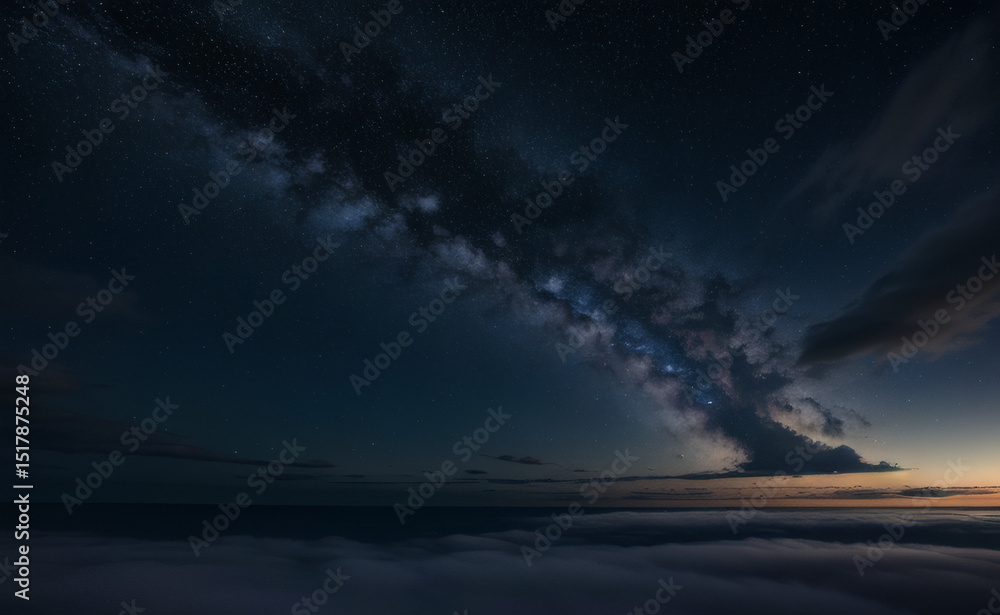 Fototapeta premium Galaxy Stars Over Alpine Lake and Mountains – Night Sky Photography