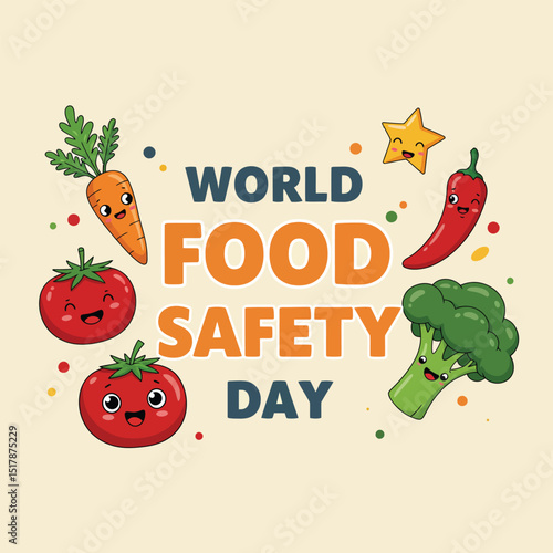Food Safety Day (WFSD) celebrated on 7 June every year, aims to draw attention and inspire action to help prevent, detect and manage foodborne risks. Vector illustration.