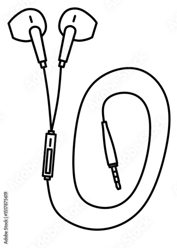 Wired Earphones with Audio Jack Drawing